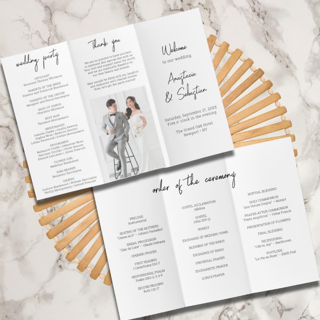  Chic Black & White Script Trifold Wedding Program Flyer (Chic Black & White Script Trifold Wedding Program Flyer)
