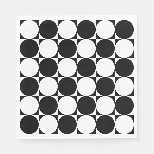 Chic Black White Seventies Circles Squares Pattern Napkin (Front)