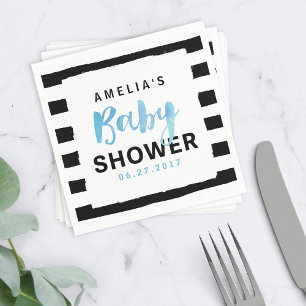 Chic Black & White Stripes Blue Baby Shower Napkin