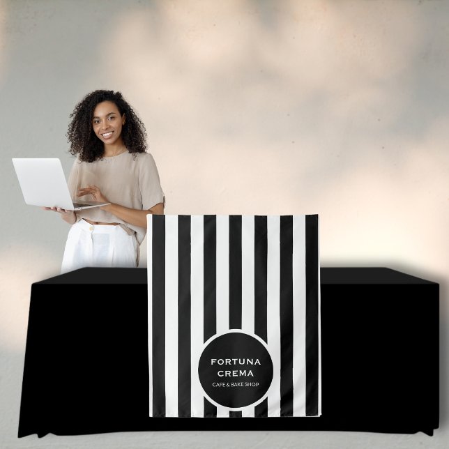 Chic Black & White Stripes Business Name Event  Tapestry (Creator Uploaded)