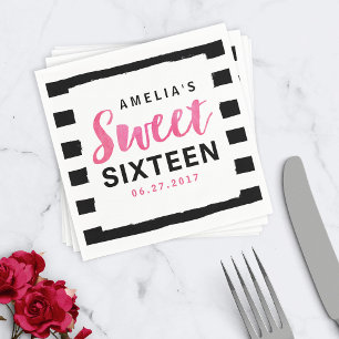 Chic Black & White Stripes Sweet 16 Birthday Napkin