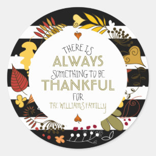Chic Black & White Stripes Thanksgiving Wreath Classic Round Sticker