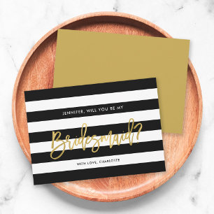 Chic Black White Stripes Will You Be My Bridesmaid Invitation