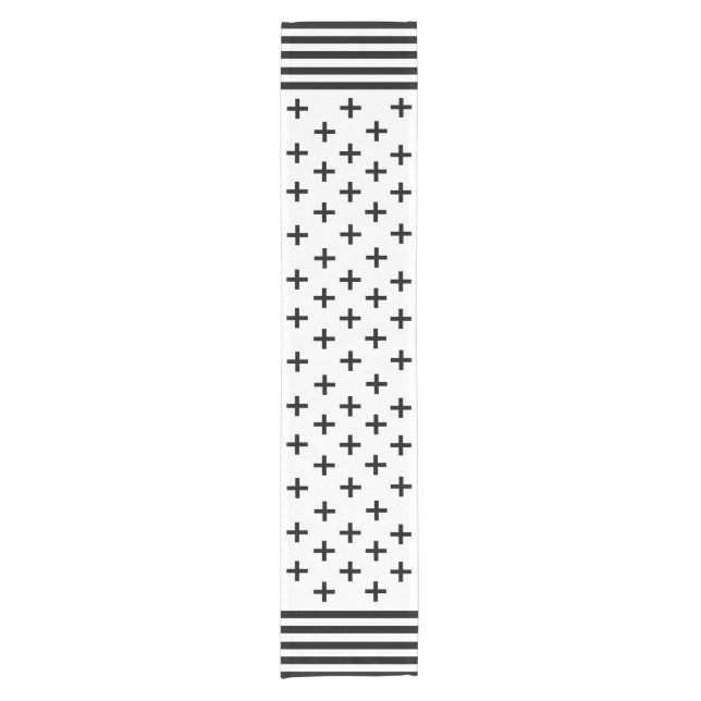 Chic black & white Swiss cross with stripes border Short Table Runner (Front)