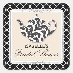 Chic Black White Teapot Bridal Shower Tea Sticker