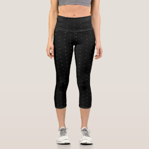 Chic black & white tiny polka dots pattern cute capri leggings