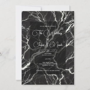 Chic Black & White Trendy Marble Glam Wedding  Invitation
