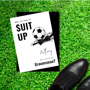 Chic Black & White Tuxedo Suit Up Soccer Groomsman Invitation