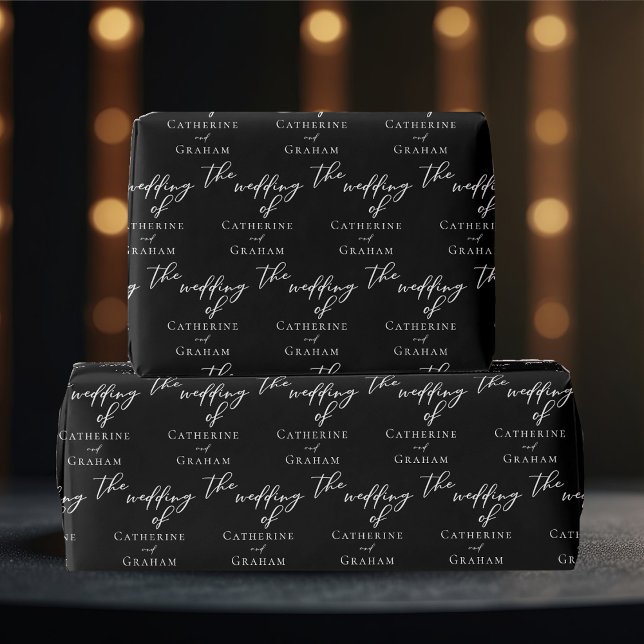Chic Black White Typography Personalised Wedding Wrapping Paper (Creator Uploaded)