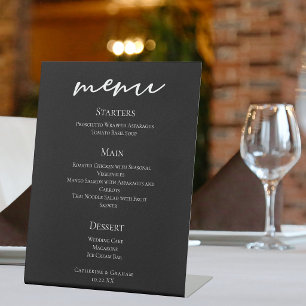 Chic Black White Wedding Dinner Menu Pedestal Sign