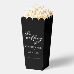 Chic Black White Wedding Personalized Popcorn Favour Box