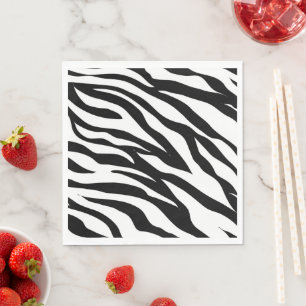 Chic black white zebra print safari birthday party napkin