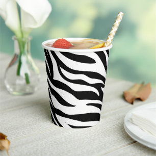 Chic black white zebra print safari birthday party paper cups