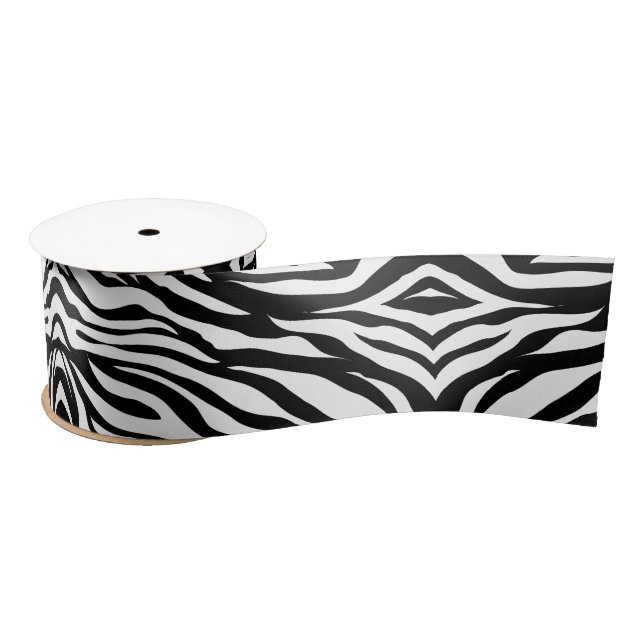 Chic black white zebra print safari birthday party satin ribbon (Spool)