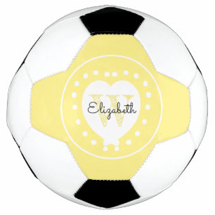 Chic Black Yellow Initial Monogram White Heart Soccer Ball