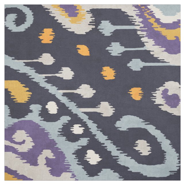 Chic black yellow purple ikat tribal pattern fabric (Swatch)