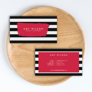 Chic Blogger Social Media Black and White Stripes Business Card