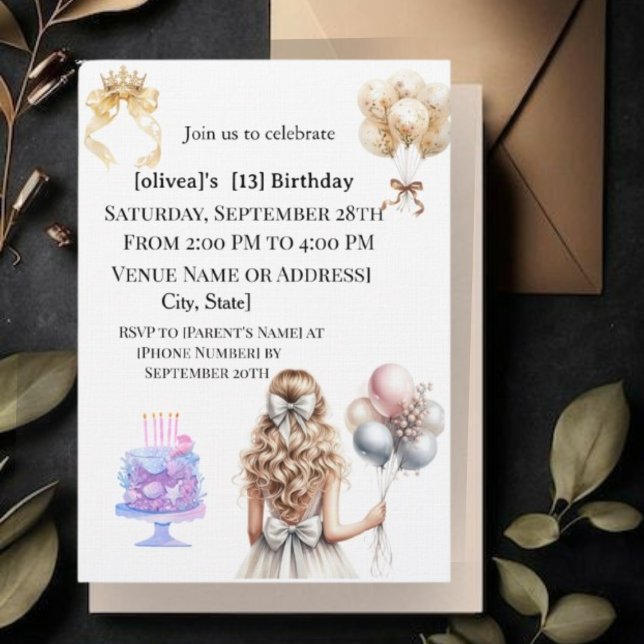 Chic Blonde Girl 13th Birthday Party Invitation (Creator Uploaded)