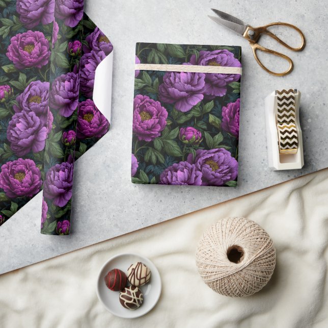 Chic Blooming Peonies Flower Wrapping Paper (Crafts)