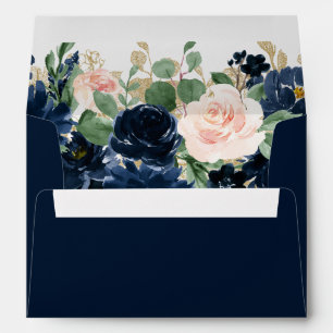 Chic Blooms Dark Navy and Blush Return Address Envelope