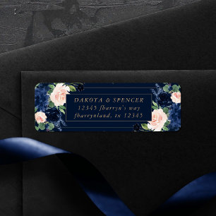 Chic Blooms   Dark Navy Blue and Blush Address Return Address Label