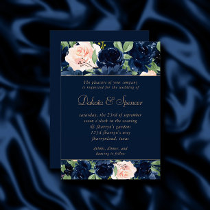 Chic Blooms Dark Navy Blue and Blush Garland Invitation