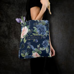 Chic Blooms | Dark Navy Blue and Blush Monogram Tote Bag<br><div class="desc">Romantic navy blue and blush pink hand-painted watercolor floral embellished by botanical laurel and dark blue accents. From the "Boho Bloom" collection, this gorgeous layout presents your details in a stylish hand-lettered script and a rich Bohemian wildflower bouquet with radiant flower blooms and eucalyptus greenery foliage. For other colours or...</div>