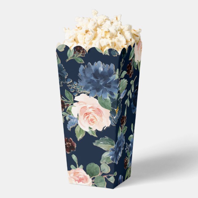 Chic Blooms | Dark Navy Blue and Blush Pattern Favour Box (Popped)