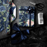 Chic Blooms | Dark Navy Blue and Blush Pattern Wrapping Paper<br><div class="desc">Romantic navy blue and blush pink hand-painted watercolor floral embellished by botanical laurel and dark blue accents. From the "Boho Bloom" collection, this gorgeous layout presents your details in a stylish hand-lettered script and a rich Bohemian wildflower bouquet with radiant flower blooms and eucalyptus greenery foliage. For other colours or...</div>