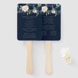 Chic Blooms   Dark Navy Blue and Blush Program Hand Fan