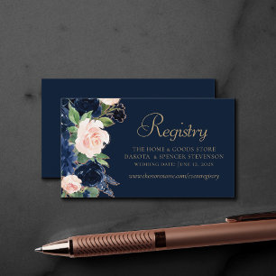 Chic Blooms   Dark Navy Blue and Blush Website Enclosure Card