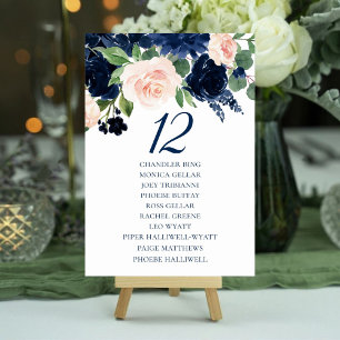 Chic Blooms Navy and Blush Floral Guest Names Table Number