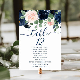 Chic Blooms   Navy and Blush Floral Guest Names Table Number