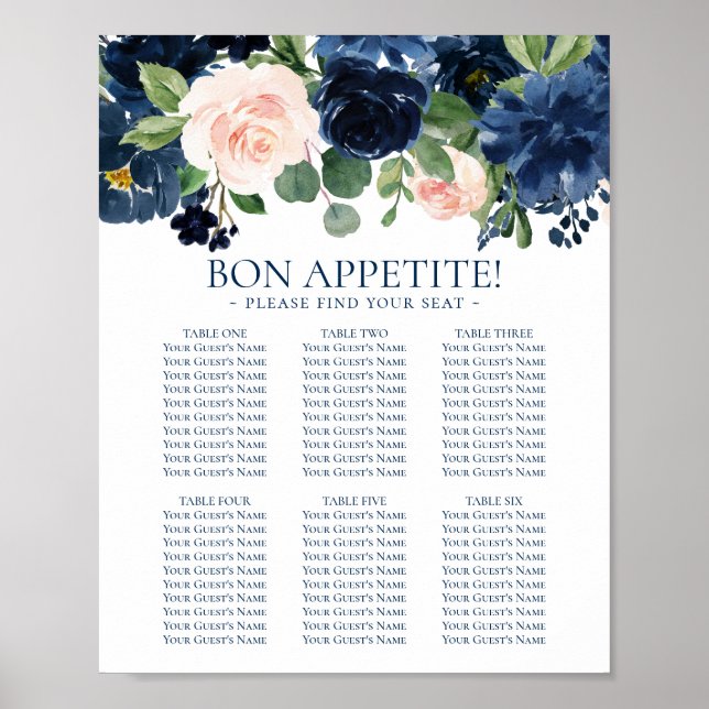 Chic Blooms | Navy and Blush Floral Seating Chart (Front)