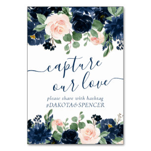 Chic Blooms   Navy Blue and Blush Capture Our Love Table Number