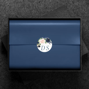 Chic Blooms   Navy Blue and Blush Change of Date Classic Round Sticker