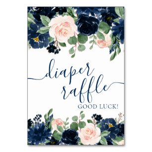 Chic Blooms Navy Blue and Blush Diaper Raffle Table Number