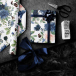Chic Blooms | Navy Blue and Blush Floral Pattern Wrapping Paper<br><div class="desc">Romantic hand-painted theme featuring a navy blue and blush pink watercolor floral bouquet embellished by botanical laurel and dark blue accents. From the "Boho Bloom" collection, this layout incorporates a rich Bohemian wildflower bouquet with radiant flower blooms and eucalyptus greenery foliage. For other colours, styles, or coordinating products, please visit...</div>