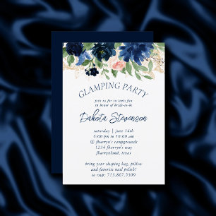 Chic Blooms   Navy Blue and Blush Glamping Party Invitation