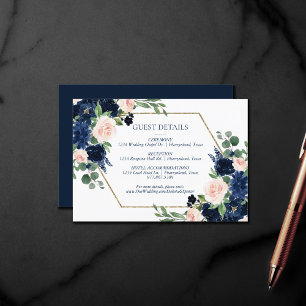 Chic Blooms   Navy Blue and Blush Guest Details Enclosure Card