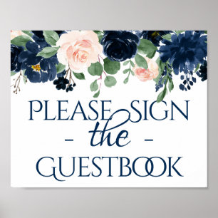 Chic Blooms Navy Blue and Blush Guestbook Sign