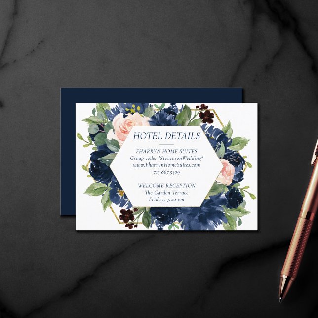 Chic Blooms | Navy Blue and Blush Hotel Details Enclosure Card (Creator Uploaded)