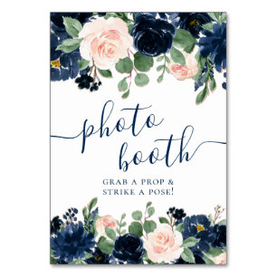 Chic Blooms Navy Blue and Blush Photo Booth Table Number