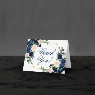 Chic Blooms Navy Blue and Blush Pink Bouquets Thank You Card