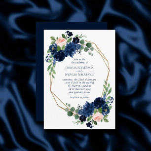 Chic Blooms Navy Blue and Blush Pink Floral Invitation