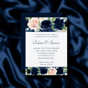 Chic Blooms Navy Blue and Blush Pink Garland Invitation