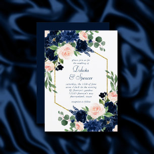 Chic Blooms Navy Blue and Blush Pink Gold Frame Invitation