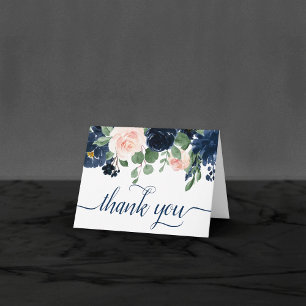 Chic Blooms Navy Blue and Blush Pink Photo Thank You Card
