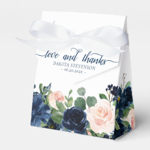 Chic Blooms   Navy Blue and Blush Pink Rose Floral Favour Box