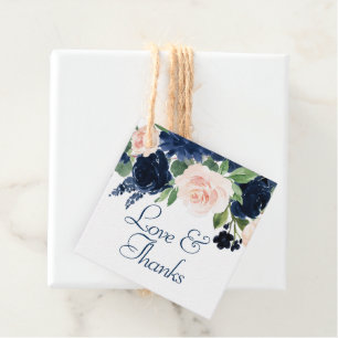 Chic Blooms   Navy Blue and Blush Pink Rose Floral Favour Tags